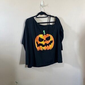 New Long Sleeve One Shoulder Pumpkin Graphic Design Shirt Halloween Fall XL 12